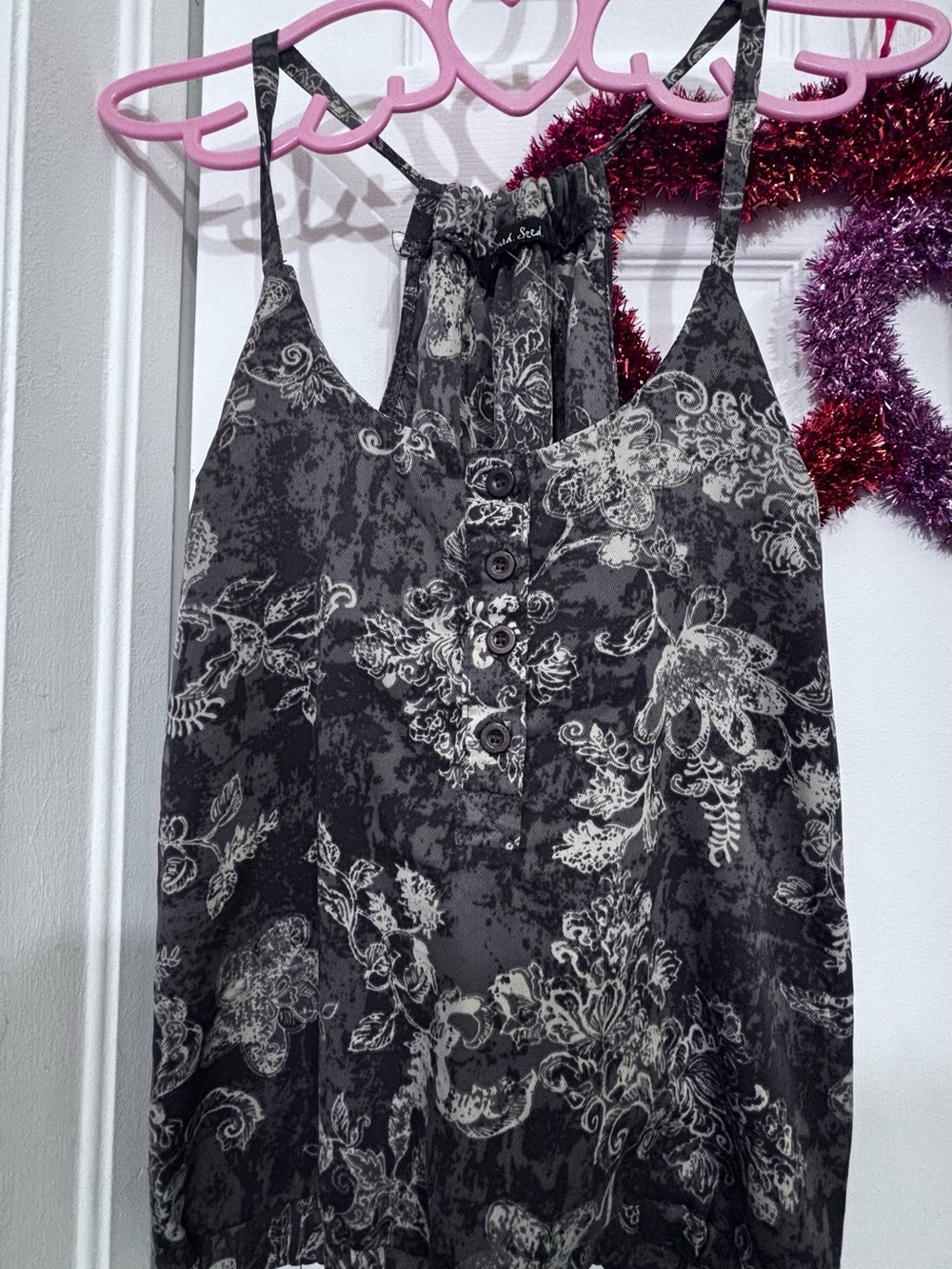Mustard Seed Black & Cream Floral Button-Front Cami